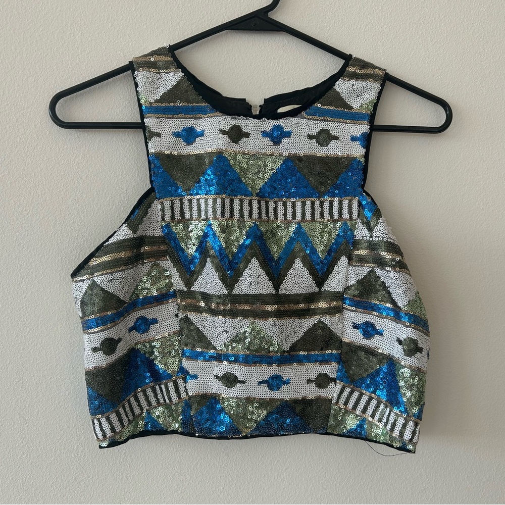 DO+BE Blue and Silver Sequin Tank Top